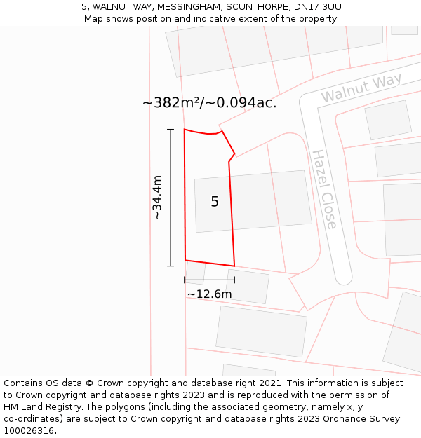 5, WALNUT WAY, MESSINGHAM, SCUNTHORPE, DN17 3UU: Plot and title map