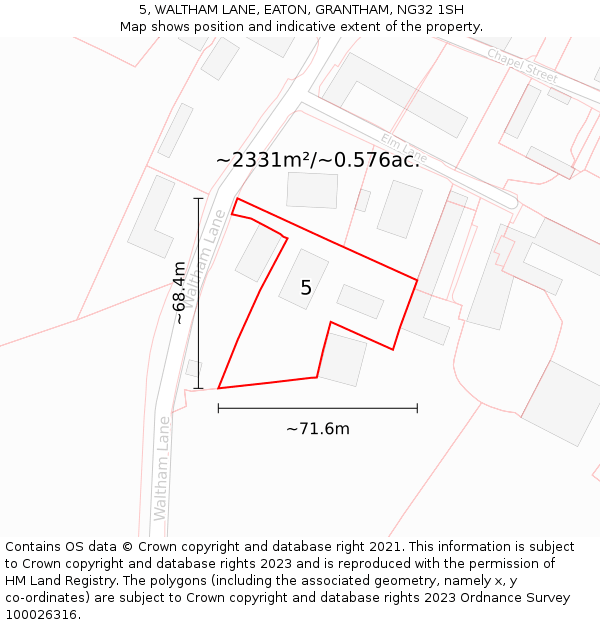 5, WALTHAM LANE, EATON, GRANTHAM, NG32 1SH: Plot and title map