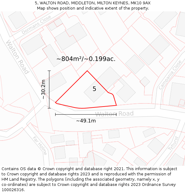 5, WALTON ROAD, MIDDLETON, MILTON KEYNES, MK10 9AX: Plot and title map