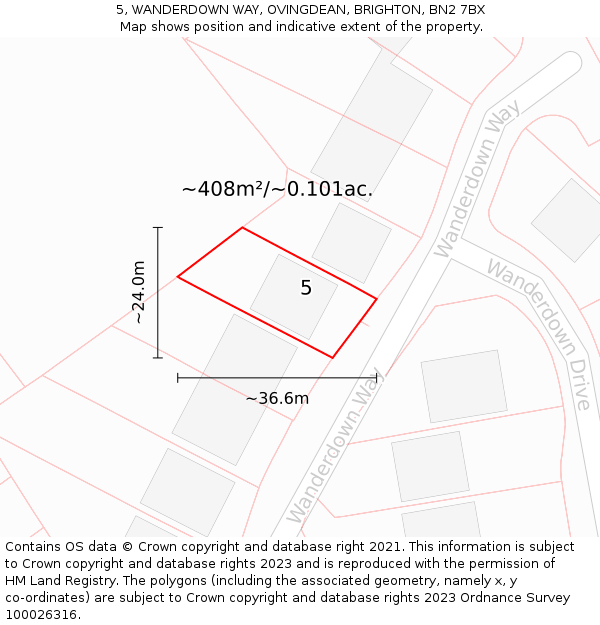 5, WANDERDOWN WAY, OVINGDEAN, BRIGHTON, BN2 7BX: Plot and title map