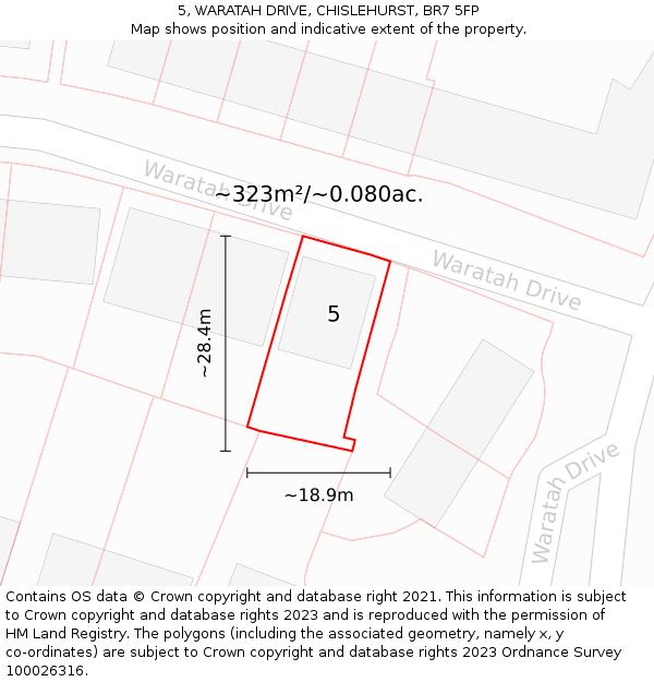 5, WARATAH DRIVE, CHISLEHURST, BR7 5FP: Plot and title map