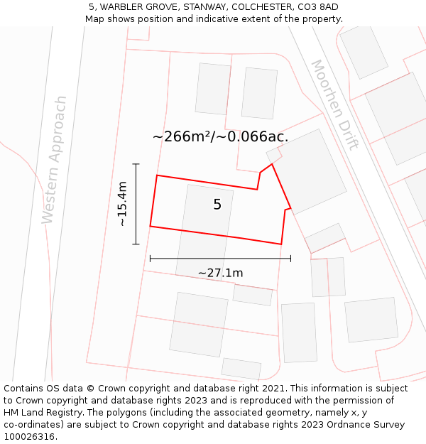 5, WARBLER GROVE, STANWAY, COLCHESTER, CO3 8AD: Plot and title map