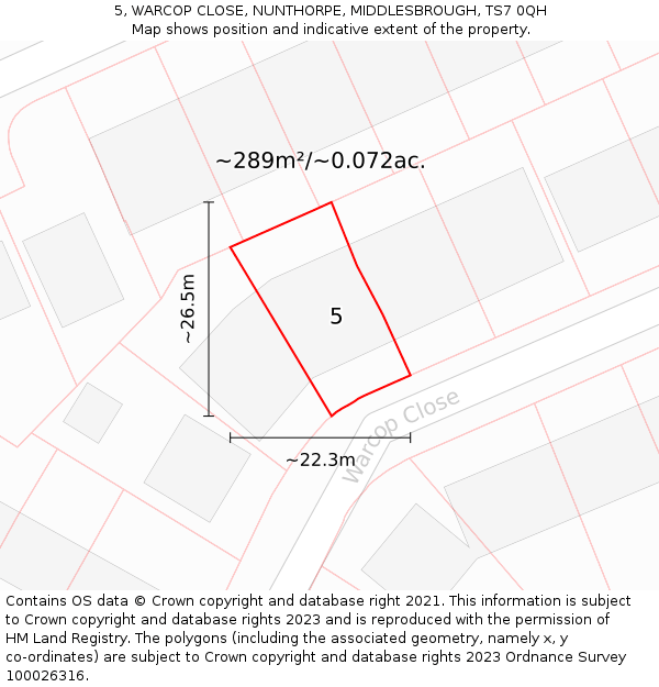 5, WARCOP CLOSE, NUNTHORPE, MIDDLESBROUGH, TS7 0QH: Plot and title map