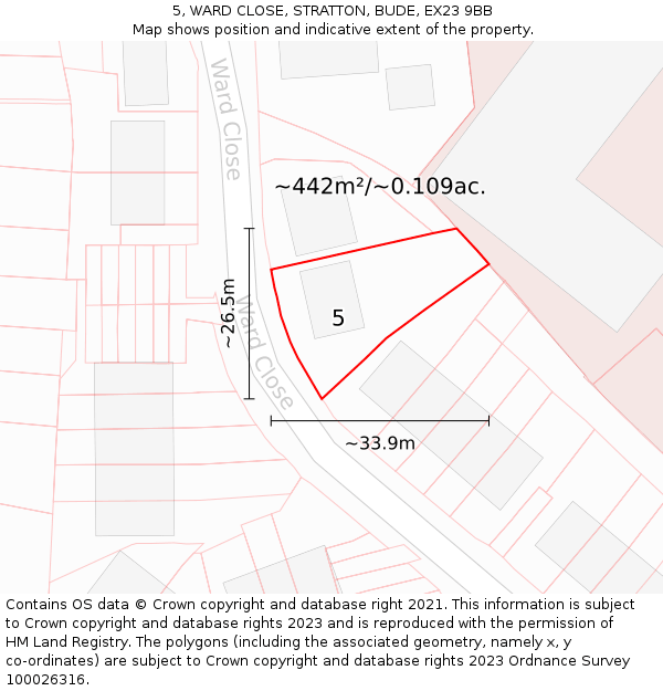 5, WARD CLOSE, STRATTON, BUDE, EX23 9BB: Plot and title map