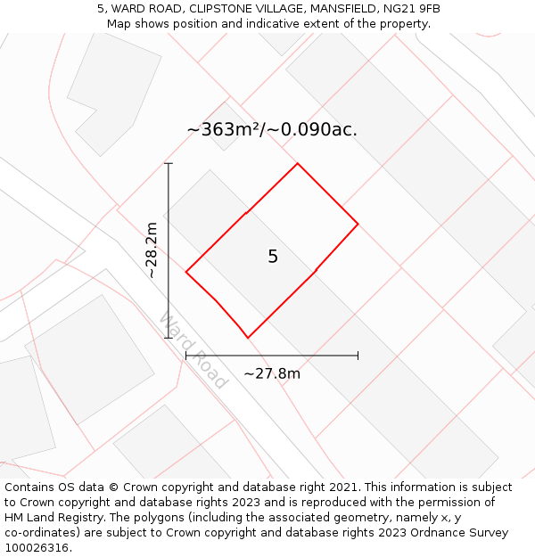 5, WARD ROAD, CLIPSTONE VILLAGE, MANSFIELD, NG21 9FB: Plot and title map