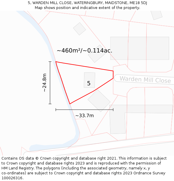 5, WARDEN MILL CLOSE, WATERINGBURY, MAIDSTONE, ME18 5DJ: Plot and title map