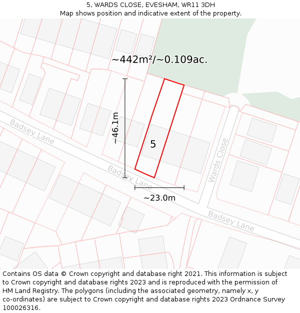 5, WARDS CLOSE, EVESHAM, WR11 3DH: Plot and title map