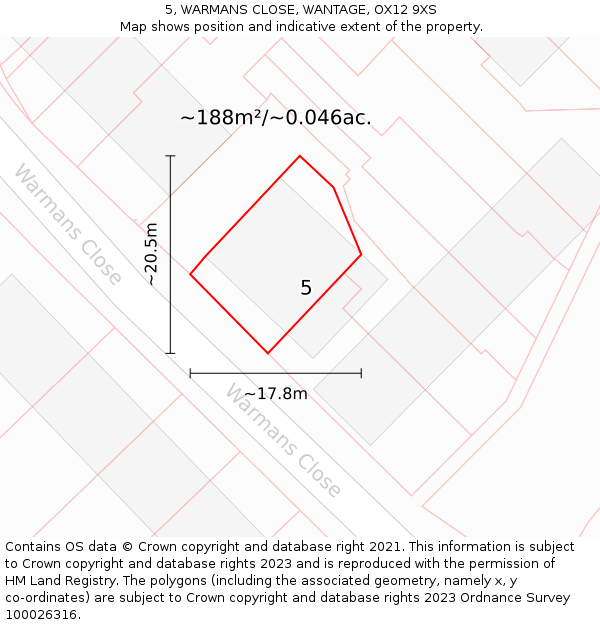 5, WARMANS CLOSE, WANTAGE, OX12 9XS: Plot and title map