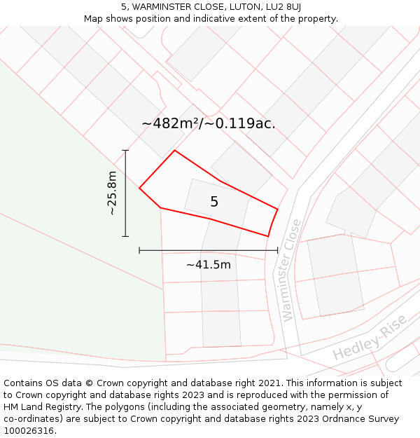 5, WARMINSTER CLOSE, LUTON, LU2 8UJ: Plot and title map