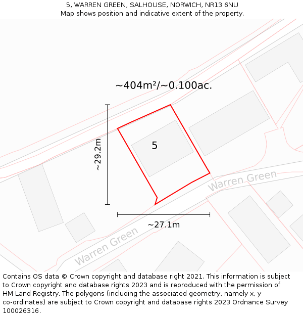 5, WARREN GREEN, SALHOUSE, NORWICH, NR13 6NU: Plot and title map