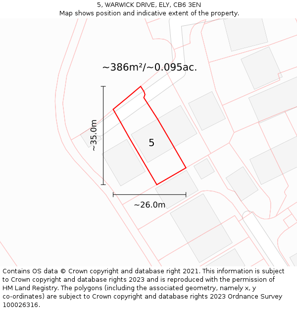 5, WARWICK DRIVE, ELY, CB6 3EN: Plot and title map