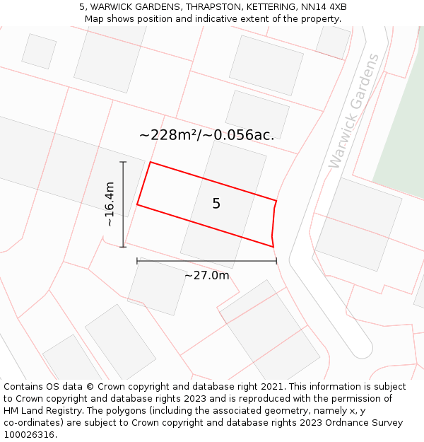 5, WARWICK GARDENS, THRAPSTON, KETTERING, NN14 4XB: Plot and title map