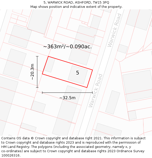 5, WARWICK ROAD, ASHFORD, TW15 3PQ: Plot and title map