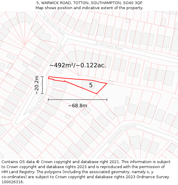 5, WARWICK ROAD, TOTTON, SOUTHAMPTON, SO40 3QP: Plot and title map