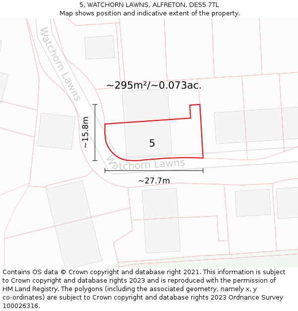 5, WATCHORN LAWNS, ALFRETON, DE55 7TL: Plot and title map