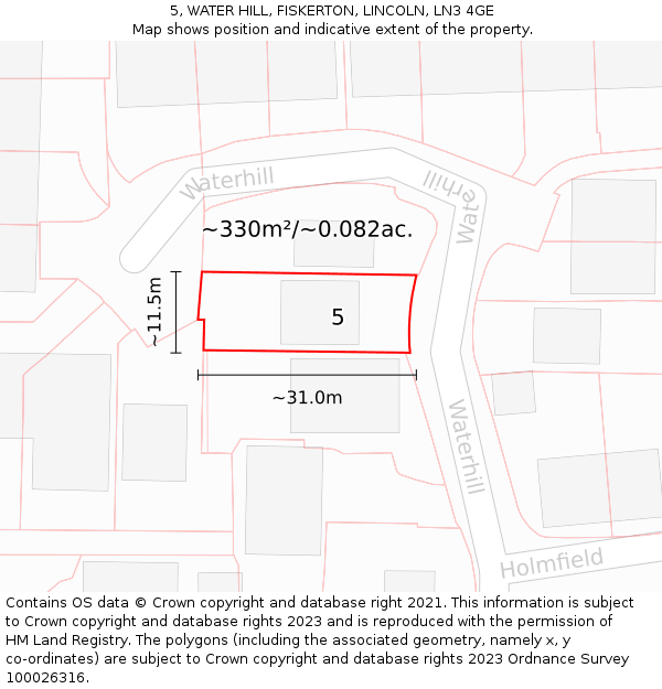 5, WATER HILL, FISKERTON, LINCOLN, LN3 4GE: Plot and title map