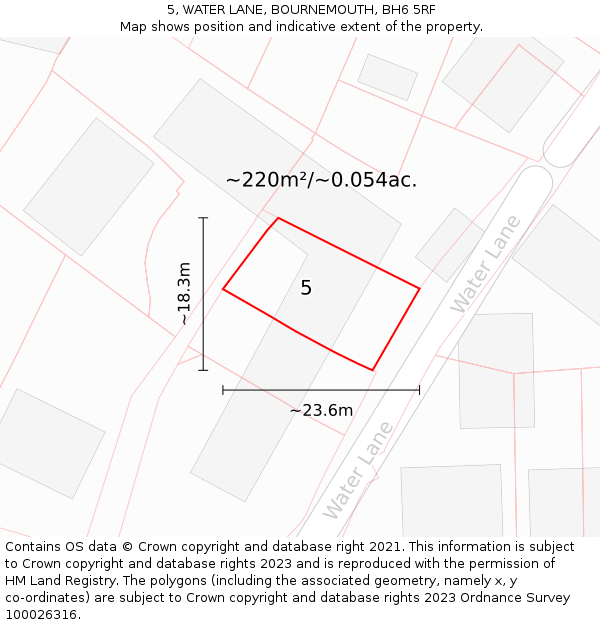 5, WATER LANE, BOURNEMOUTH, BH6 5RF: Plot and title map