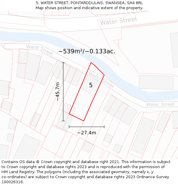 5, WATER STREET, PONTARDDULAIS, SWANSEA, SA4 8RL: Plot and title map