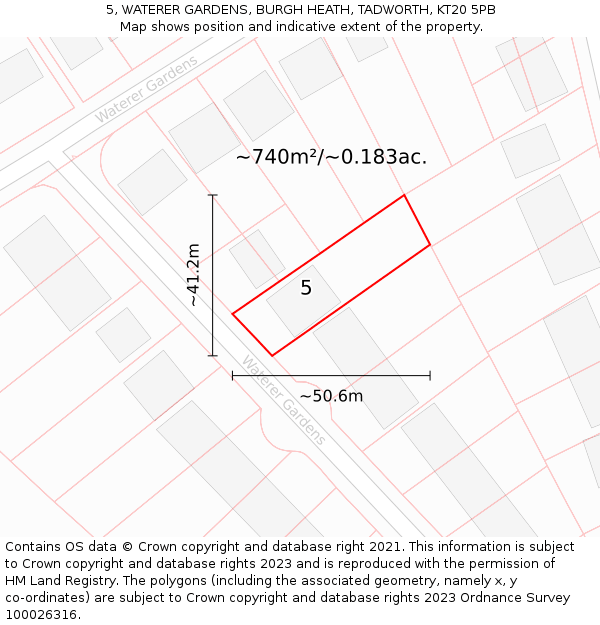 5, WATERER GARDENS, BURGH HEATH, TADWORTH, KT20 5PB: Plot and title map