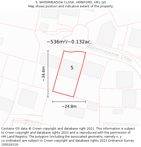 5, WATERMEADOW CLOSE, HEREFORD, HR1 1JG: Plot and title map