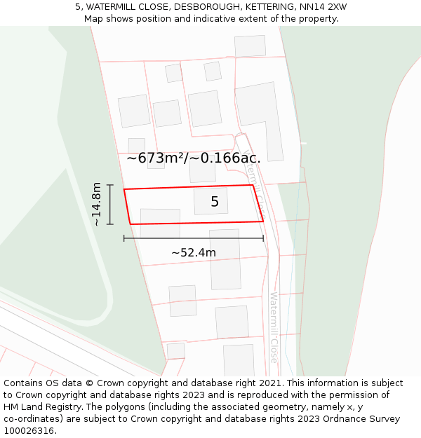 5, WATERMILL CLOSE, DESBOROUGH, KETTERING, NN14 2XW: Plot and title map