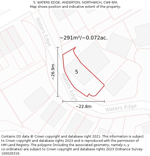 5, WATERS EDGE, ANDERTON, NORTHWICH, CW9 6FA: Plot and title map