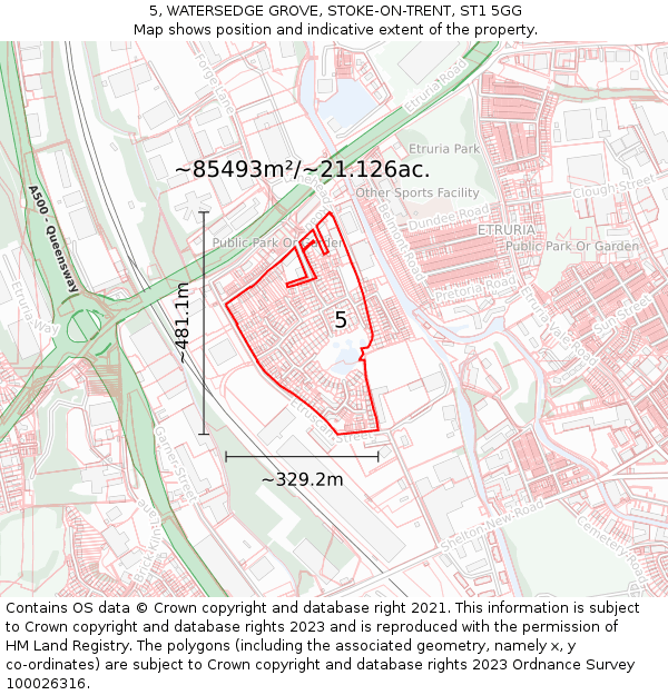 5, WATERSEDGE GROVE, STOKE-ON-TRENT, ST1 5GG: Plot and title map