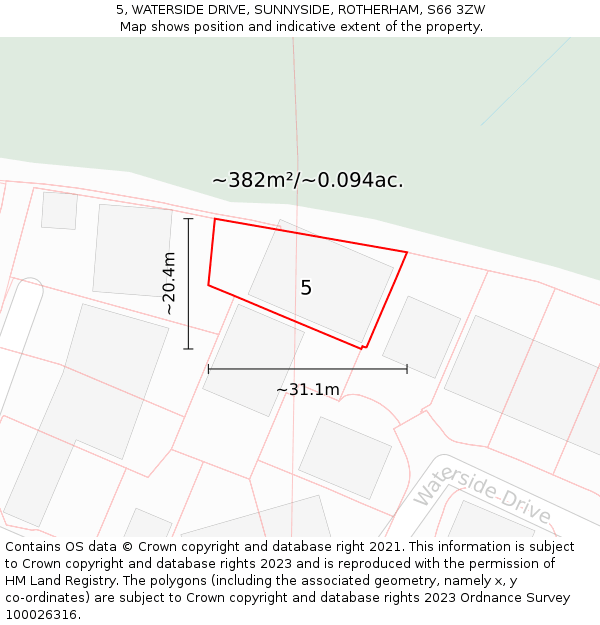 5, WATERSIDE DRIVE, SUNNYSIDE, ROTHERHAM, S66 3ZW: Plot and title map