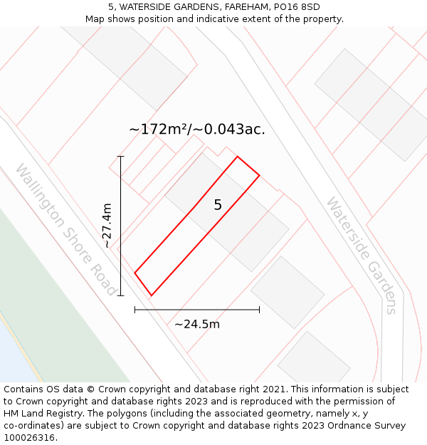 5, WATERSIDE GARDENS, FAREHAM, PO16 8SD: Plot and title map