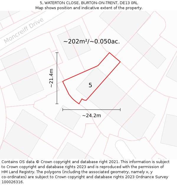 5, WATERTON CLOSE, BURTON-ON-TRENT, DE13 0RL: Plot and title map