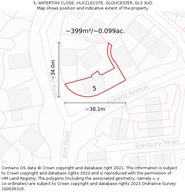 5, WATERTON CLOSE, HUCCLECOTE, GLOUCESTER, GL3 3UD: Plot and title map