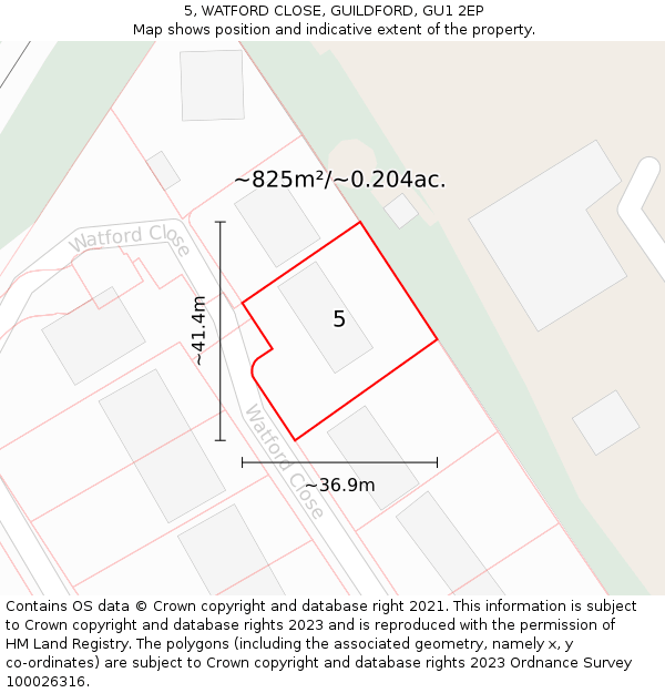 5, WATFORD CLOSE, GUILDFORD, GU1 2EP: Plot and title map
