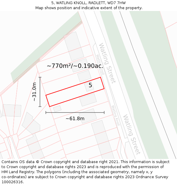 5, WATLING KNOLL, RADLETT, WD7 7HW: Plot and title map