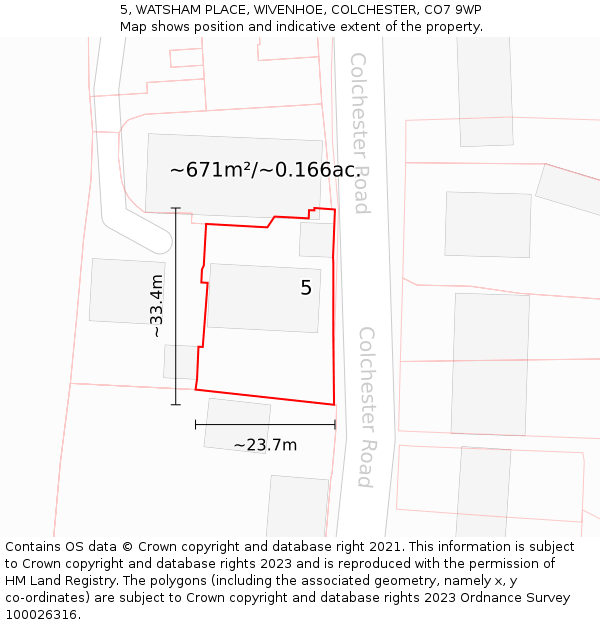 5, WATSHAM PLACE, WIVENHOE, COLCHESTER, CO7 9WP: Plot and title map