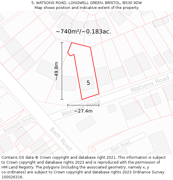 5, WATSONS ROAD, LONGWELL GREEN, BRISTOL, BS30 9DW: Plot and title map