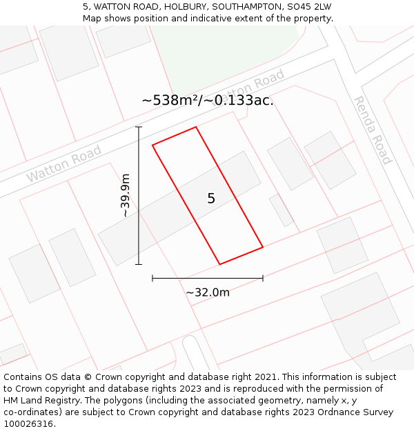 5, WATTON ROAD, HOLBURY, SOUTHAMPTON, SO45 2LW: Plot and title map