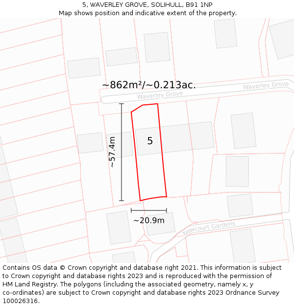 5, WAVERLEY GROVE, SOLIHULL, B91 1NP: Plot and title map