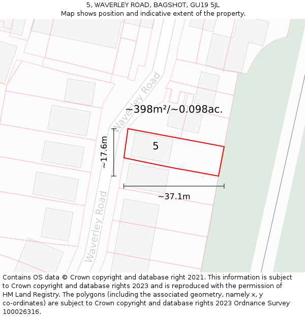 5, WAVERLEY ROAD, BAGSHOT, GU19 5JL: Plot and title map