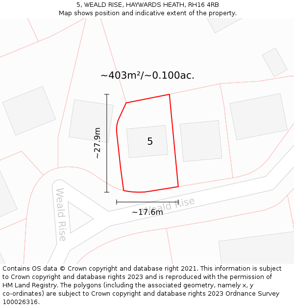 5, WEALD RISE, HAYWARDS HEATH, RH16 4RB: Plot and title map