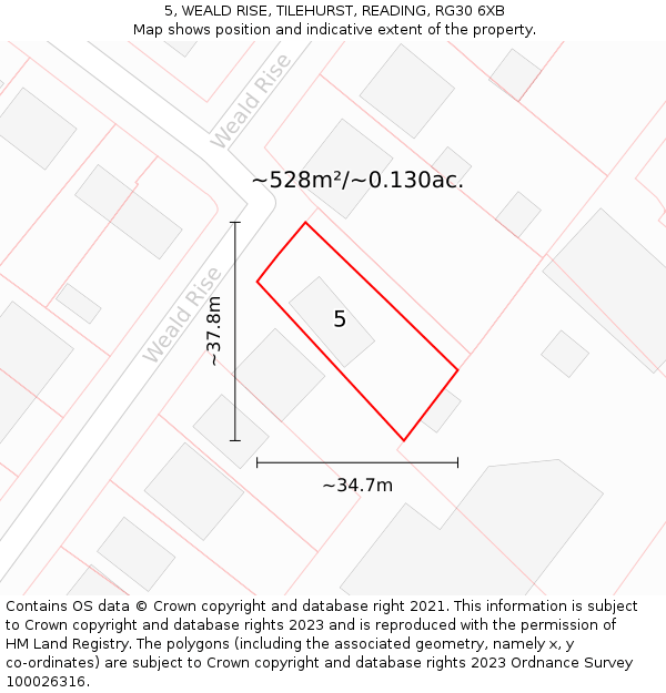 5, WEALD RISE, TILEHURST, READING, RG30 6XB: Plot and title map