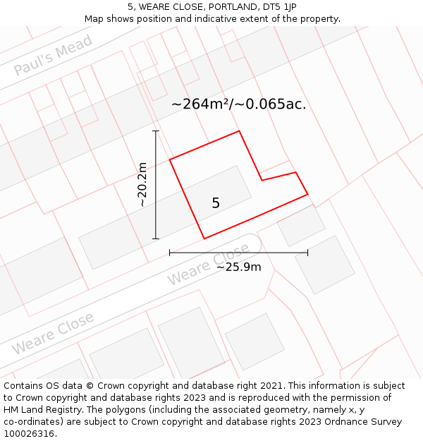 5, WEARE CLOSE, PORTLAND, DT5 1JP: Plot and title map