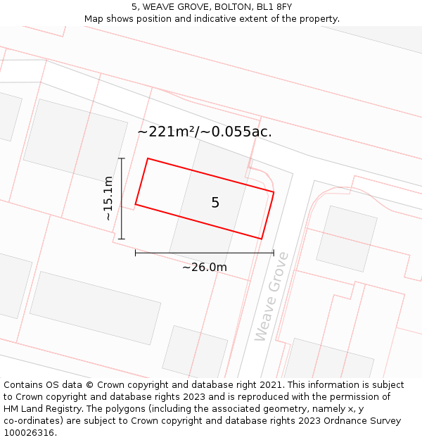 5, WEAVE GROVE, BOLTON, BL1 8FY: Plot and title map