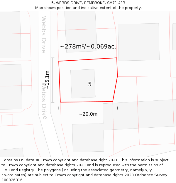 5, WEBBS DRIVE, PEMBROKE, SA71 4FB: Plot and title map