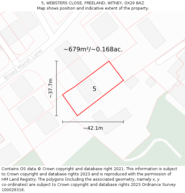 5, WEBSTERS CLOSE, FREELAND, WITNEY, OX29 8AZ: Plot and title map