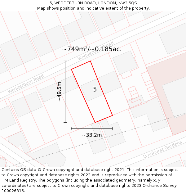 5, WEDDERBURN ROAD, LONDON, NW3 5QS: Plot and title map