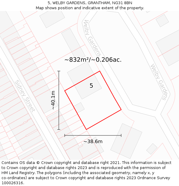 5, WELBY GARDENS, GRANTHAM, NG31 8BN: Plot and title map