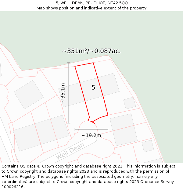 5, WELL DEAN, PRUDHOE, NE42 5QQ: Plot and title map