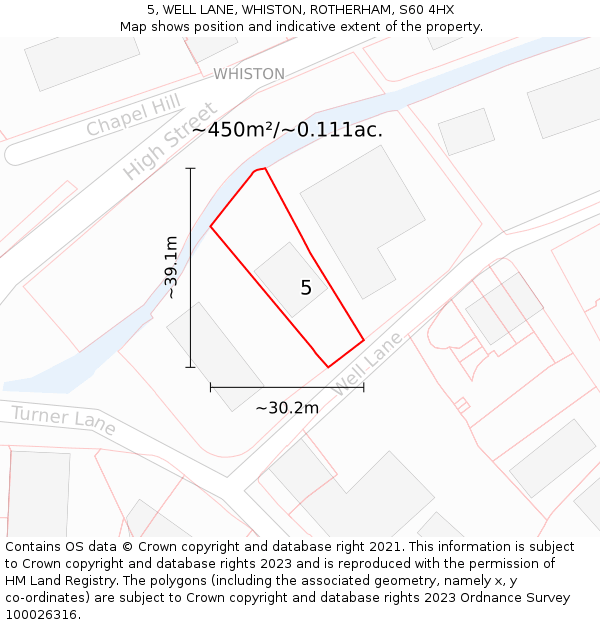 5, WELL LANE, WHISTON, ROTHERHAM, S60 4HX: Plot and title map