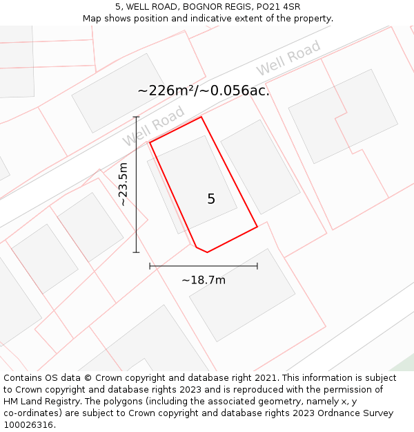 5, WELL ROAD, BOGNOR REGIS, PO21 4SR: Plot and title map