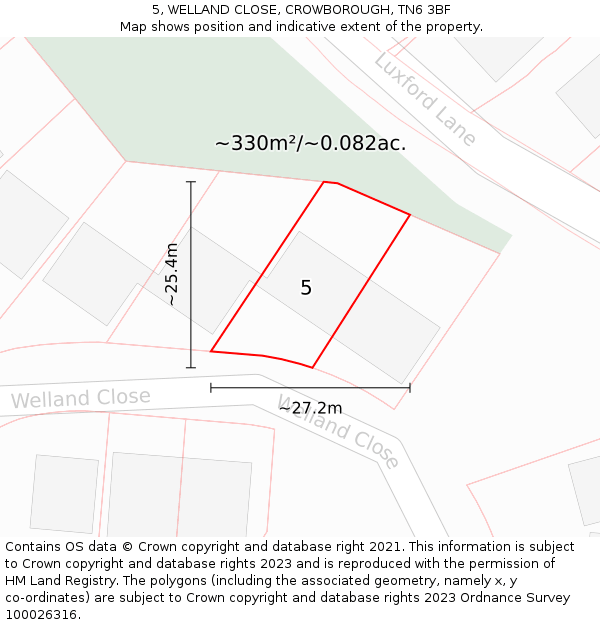 5, WELLAND CLOSE, CROWBOROUGH, TN6 3BF: Plot and title map